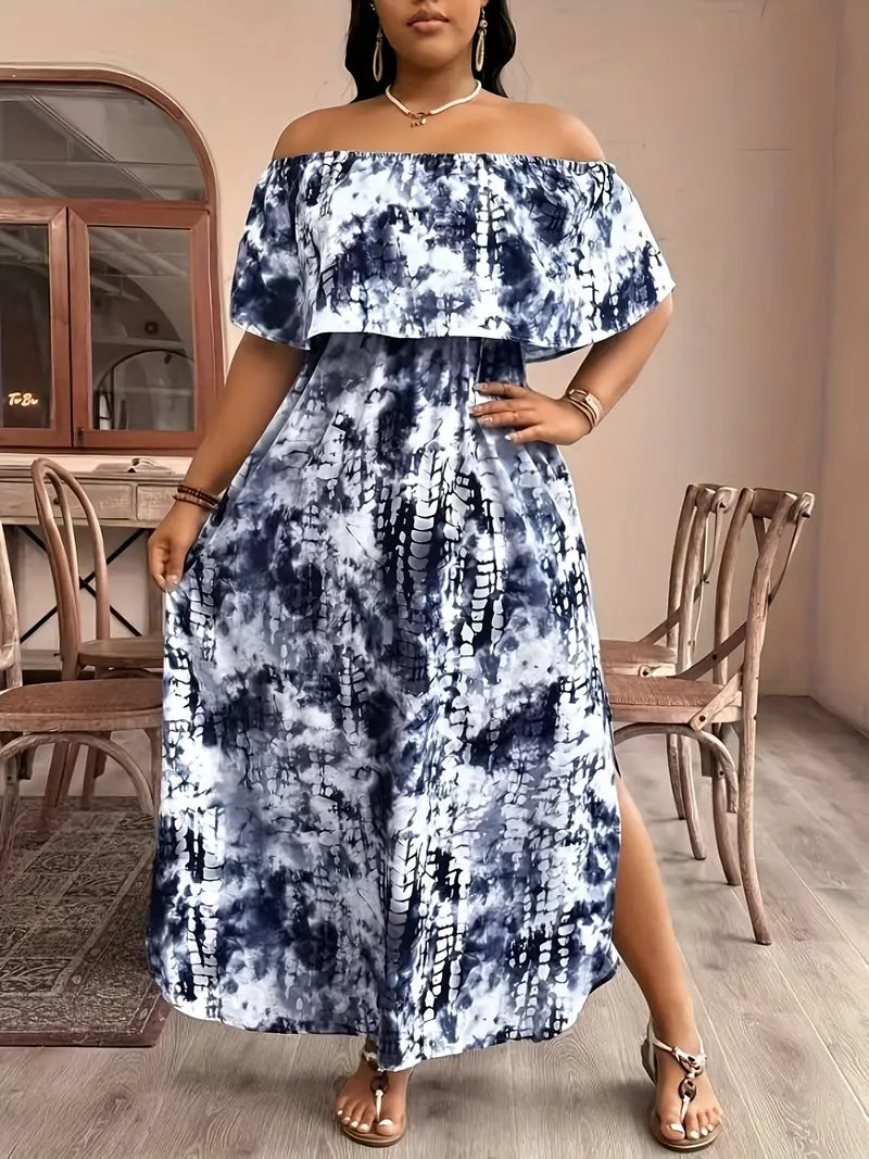 Off-Shoulder Tie-Dye Maxi Dress Curve