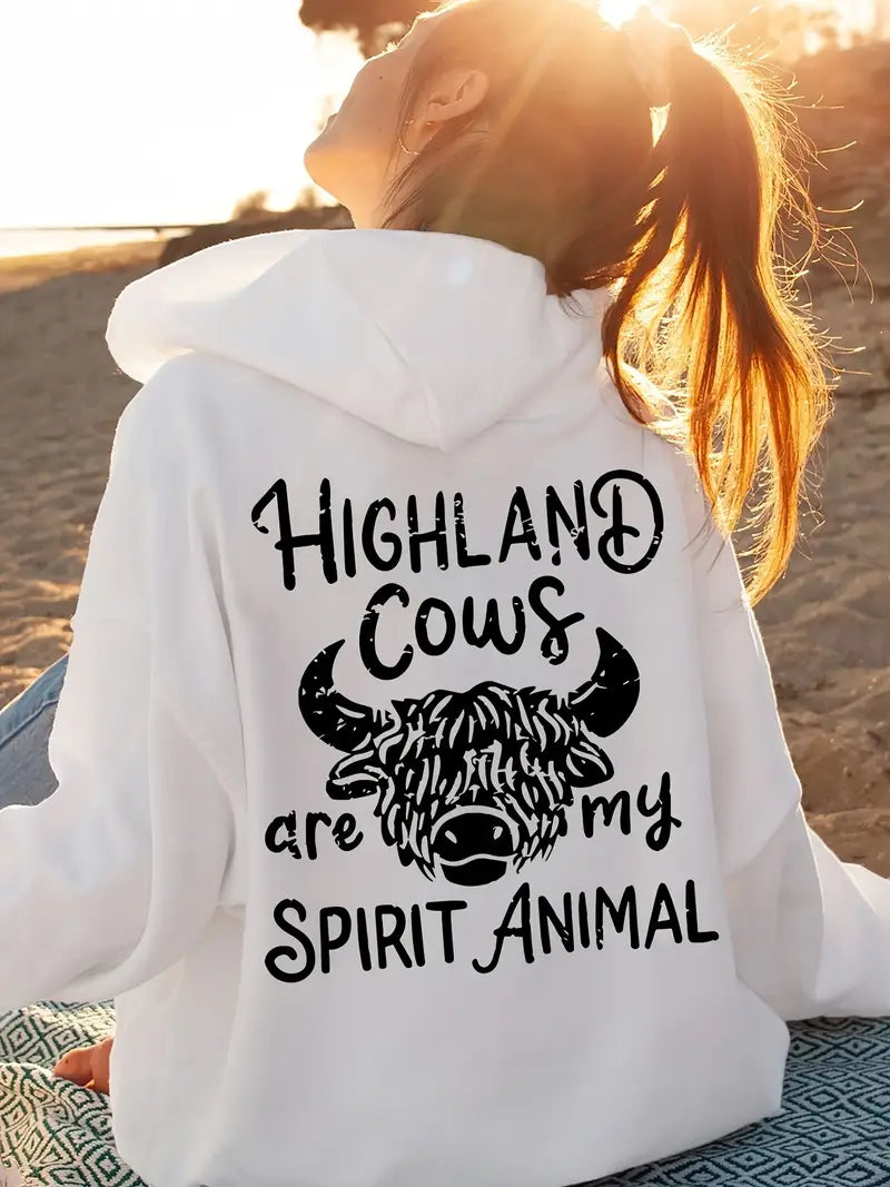 Highland Cow Graphic Hoodie Sweatshirt Size 16-24