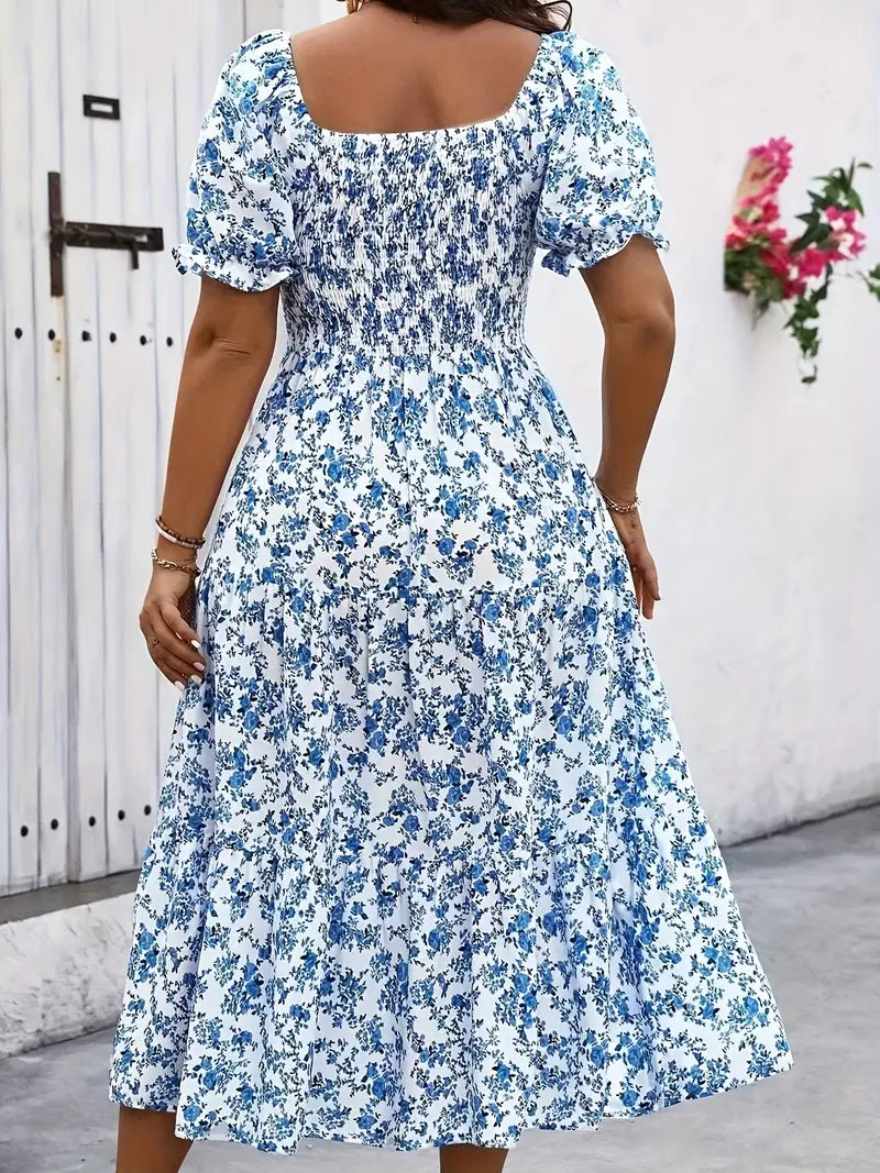 Curve Tropical Print Short Sleeve Dress
