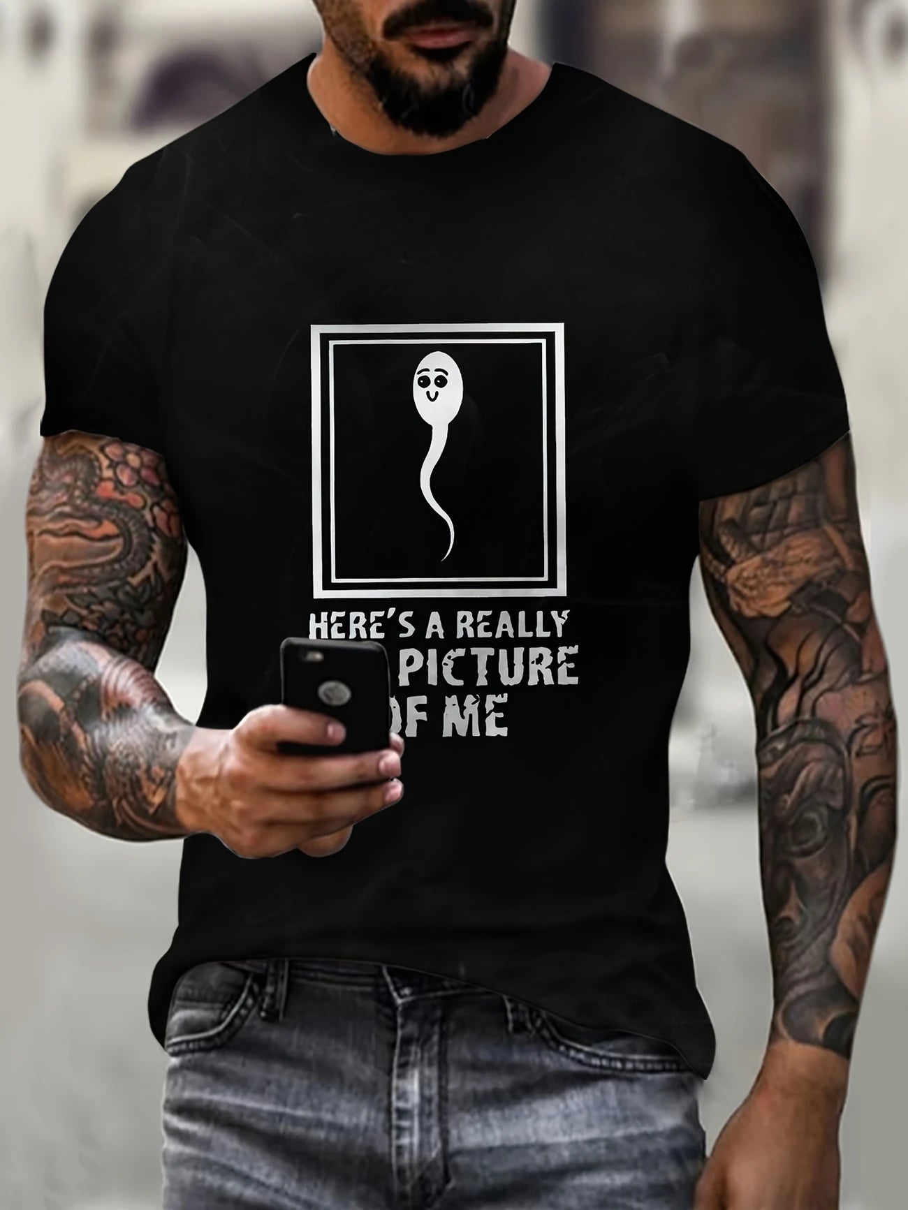 Men's T-Shirt with Whimsical Sperm Meme 3D Print