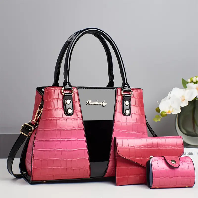 Stone Pattern Color-Matching Handbag and purse