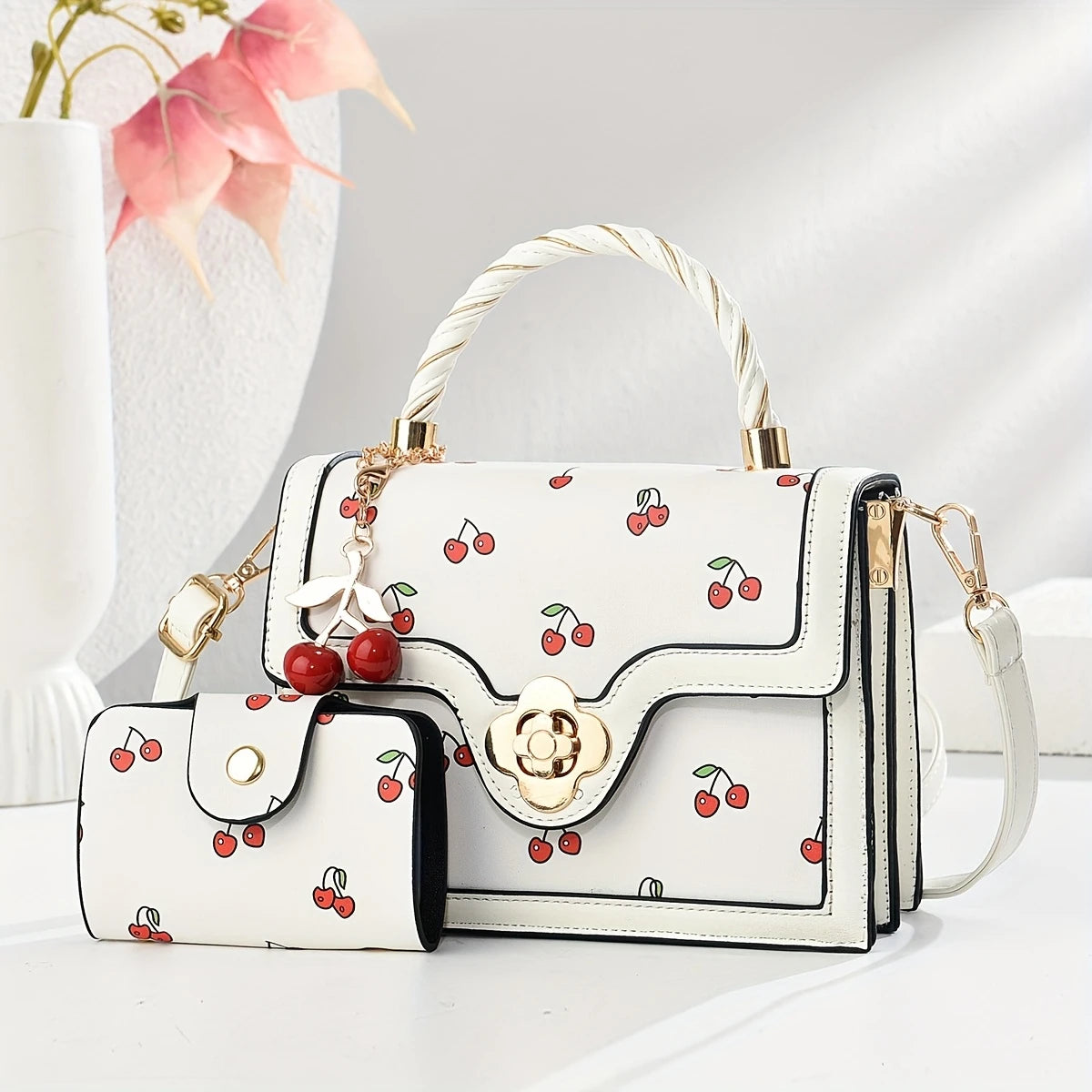 Crossbody Shoulder Bag with Cherry Print