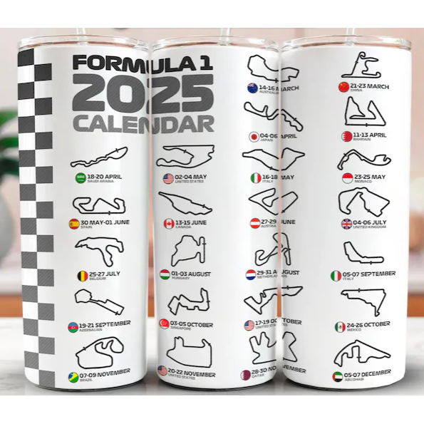 Formula one 2025 calender tumbler
