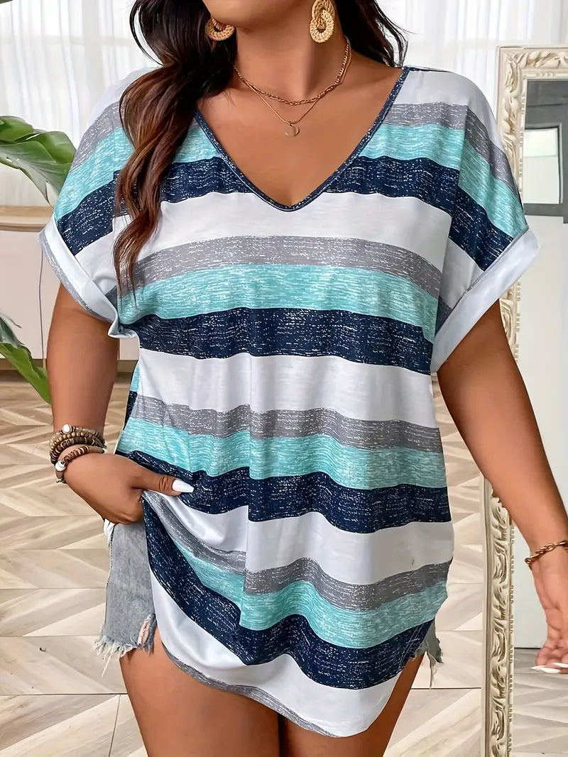 Curve Blue loose fitting stripy T Shirt