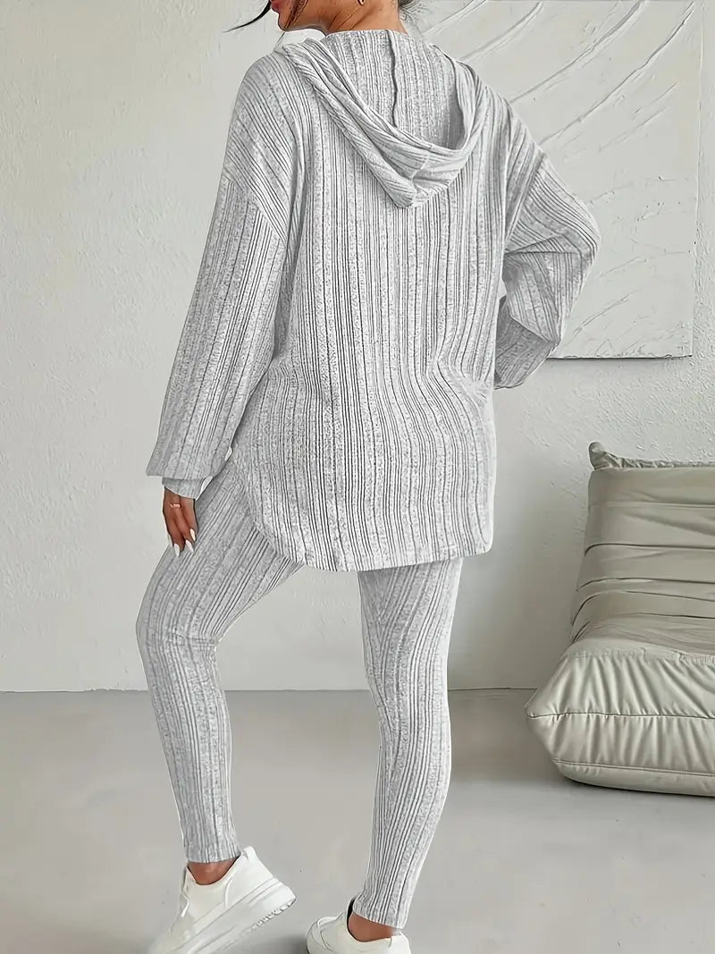 1 Set Solid Colour Ribbed Casual Loungewear Curve