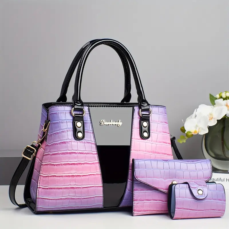 Stone Pattern Color-Matching Handbag and purse