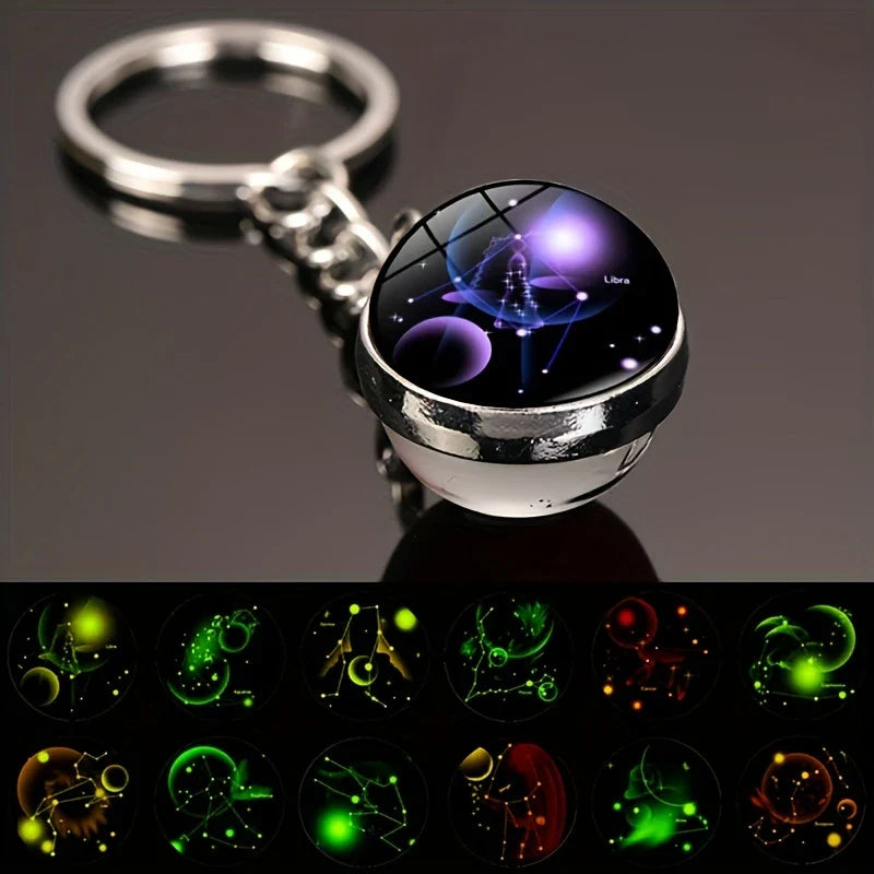 Starry Night Zodiac Keychain - Double-Sided Glass Ball Zodiac