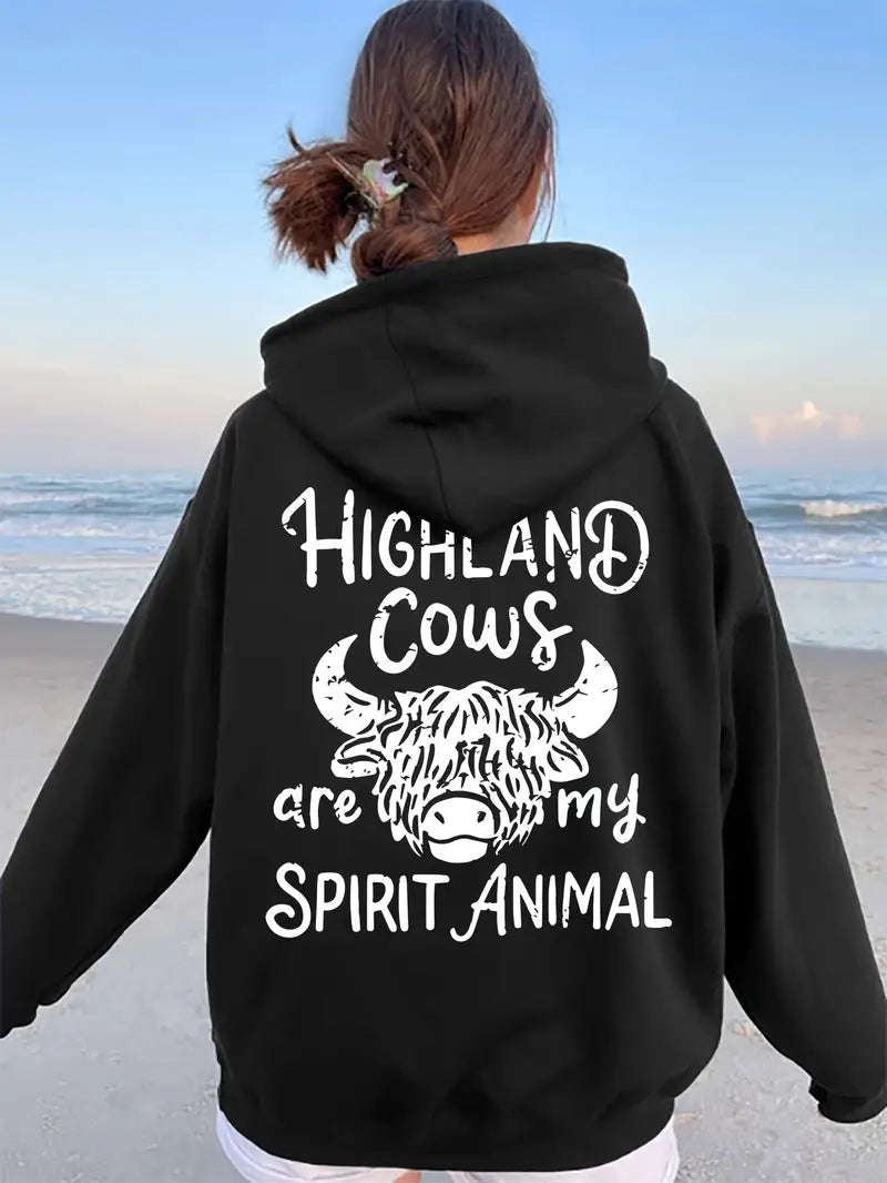 Highland Cow Graphic Hoodie Sweatshirt Size 16-24