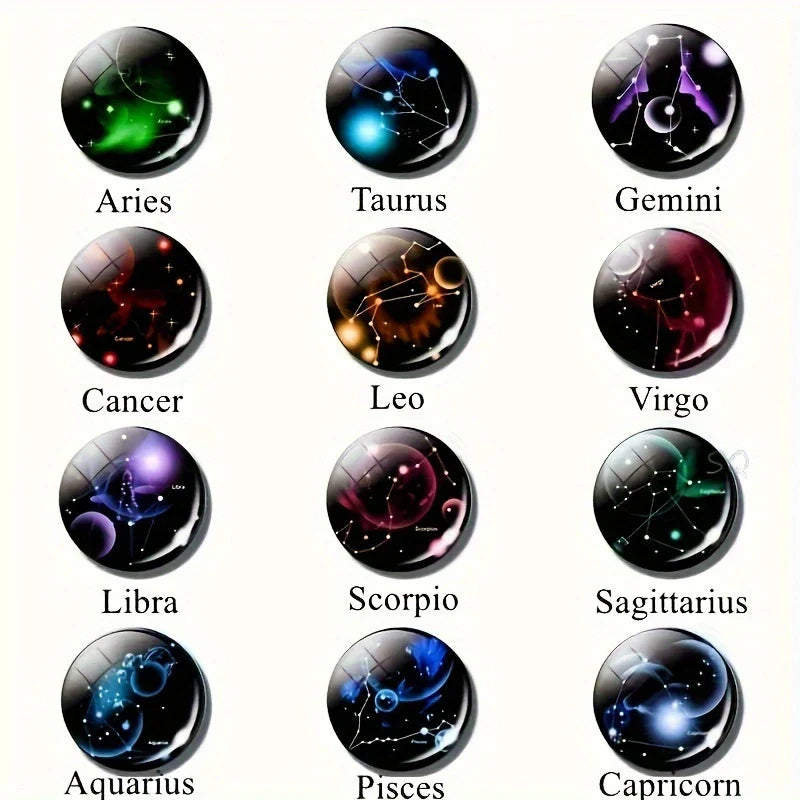 Starry Night Zodiac Keychain - Double-Sided Glass Ball Zodiac