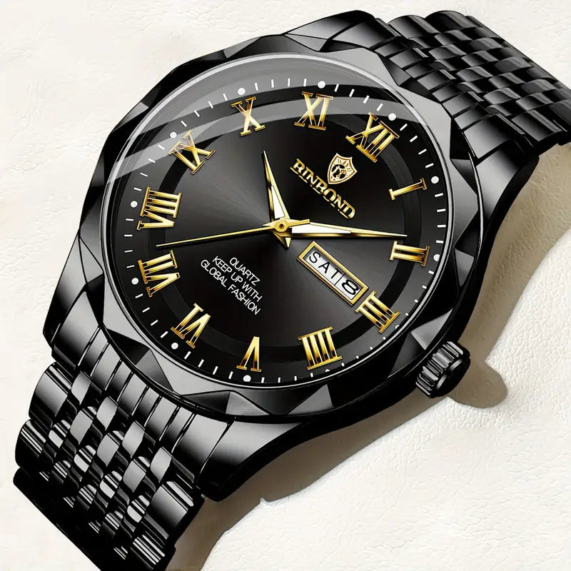 Men's Watch Quartz Watch - Luxury Waterproof Stainless Steel Wristwatch