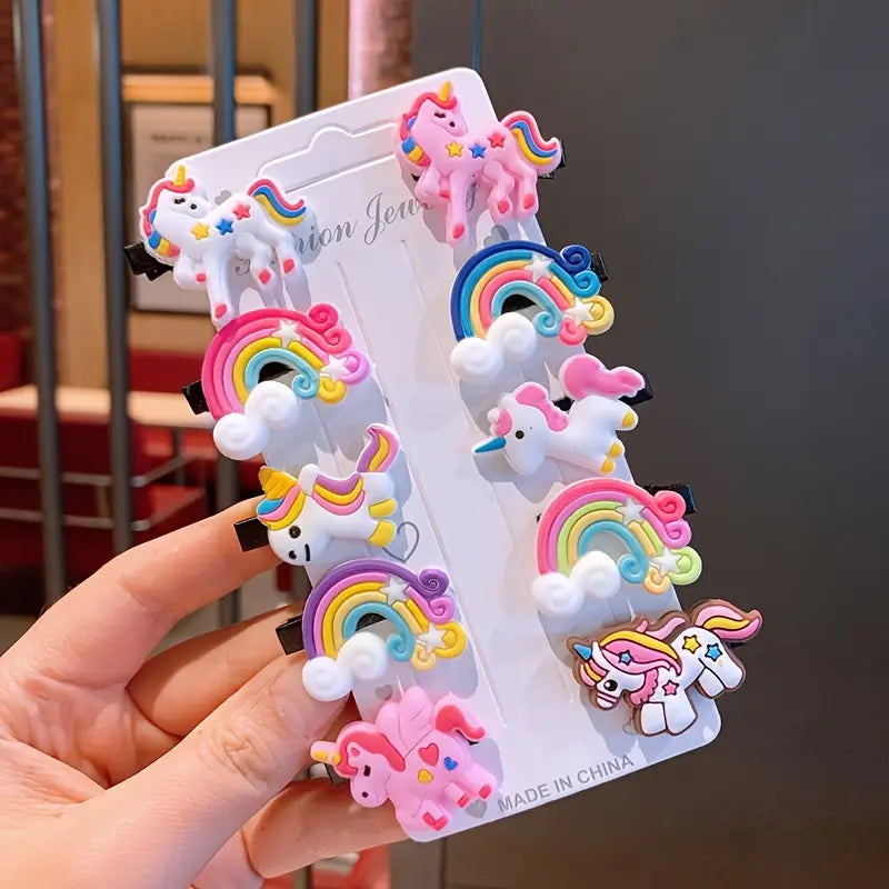 Cute Unicorn and rainbow Hair Clips 10pcs