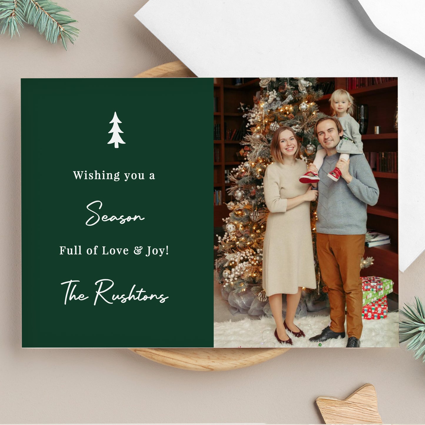 Personalised Photo Upload Pack of 10 Green Christmas Cards