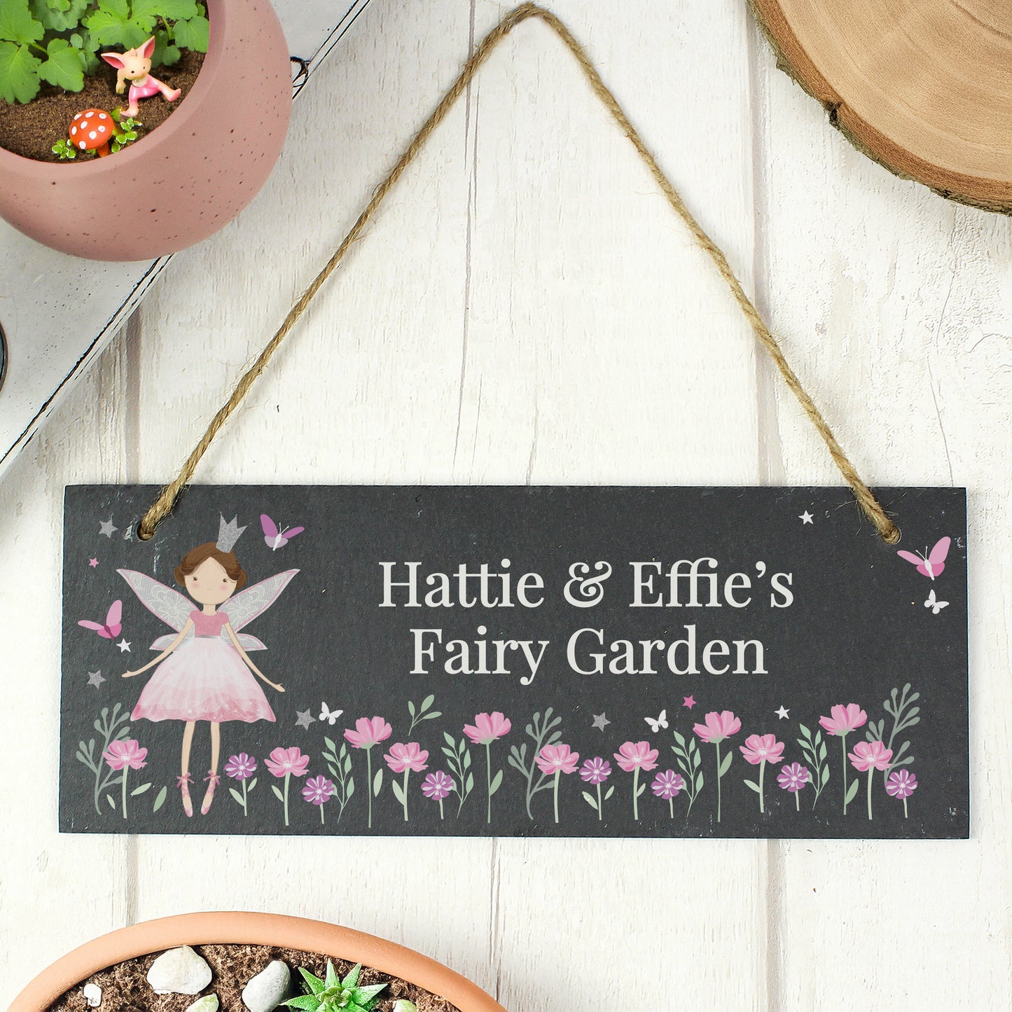 Personalised Fairy Princess Garden Hanging Slate Sign