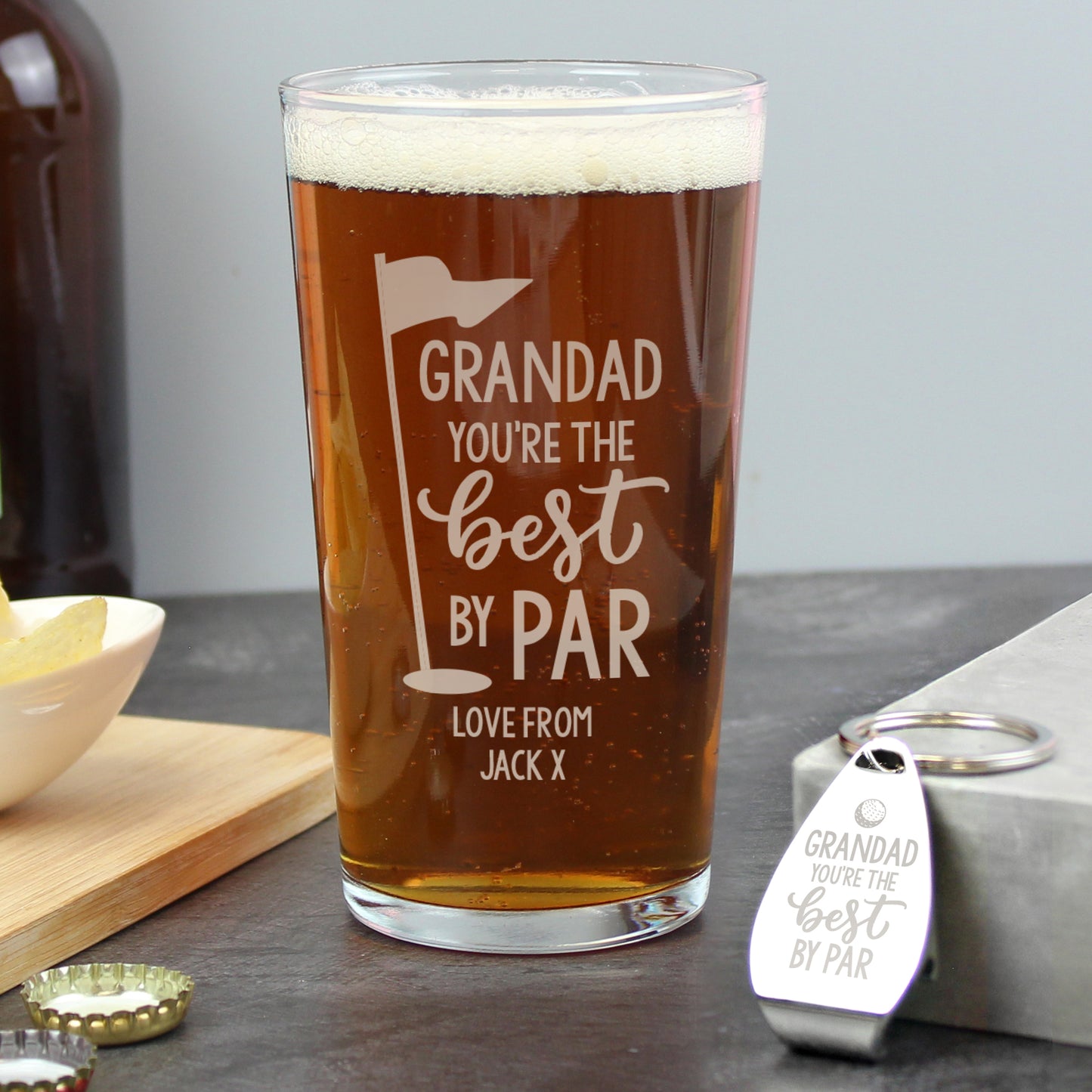Personalised By Par Pint Glass & Bottle Opener Fathers day