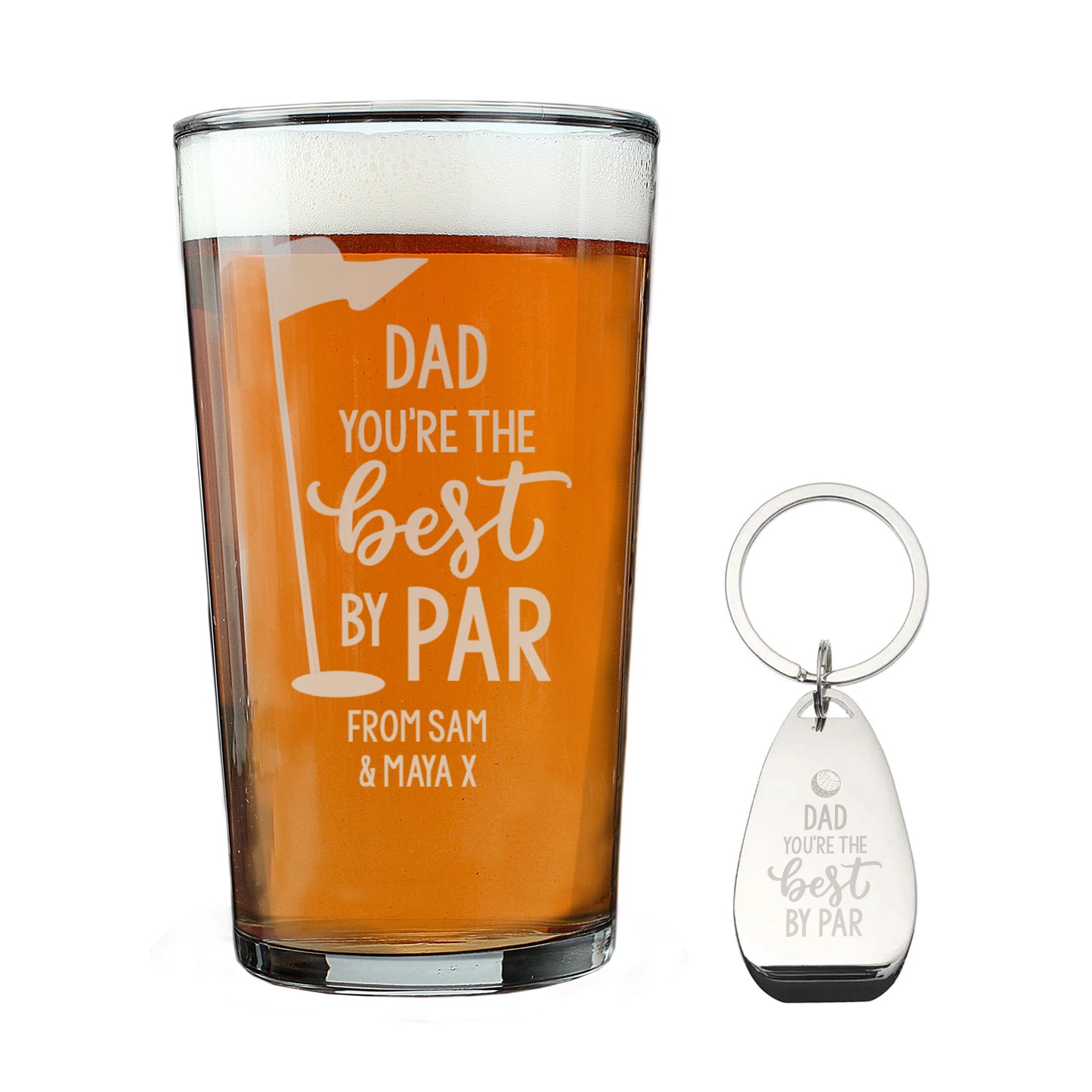 Personalised By Par Pint Glass & Bottle Opener Fathers day