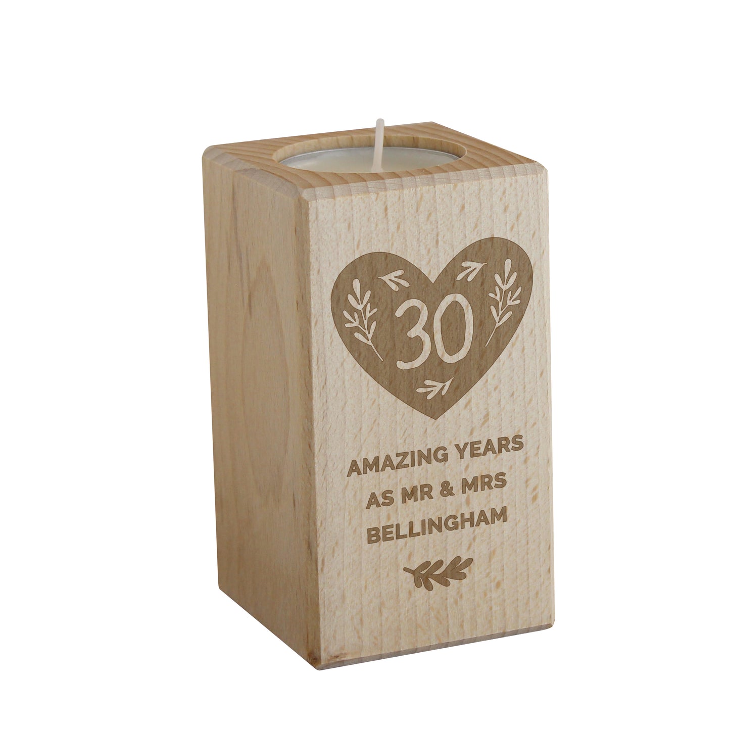 Personalised Anniversary Wooden Tealight Holder