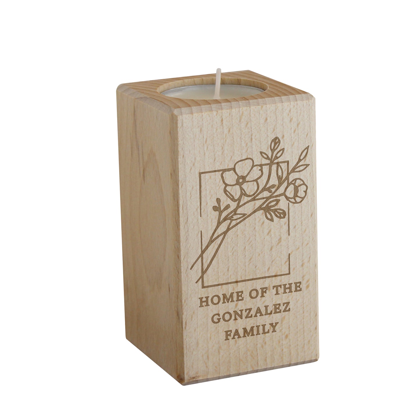 Personalised Floral Bouquet Wooden Tealight Holder