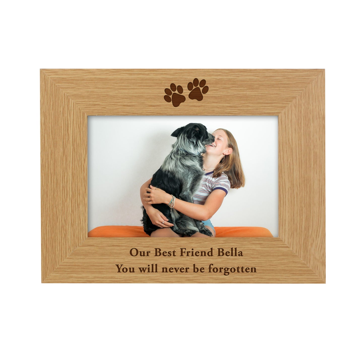 Personalised Oak Finish 4x6 Paw Prints Photo Frame