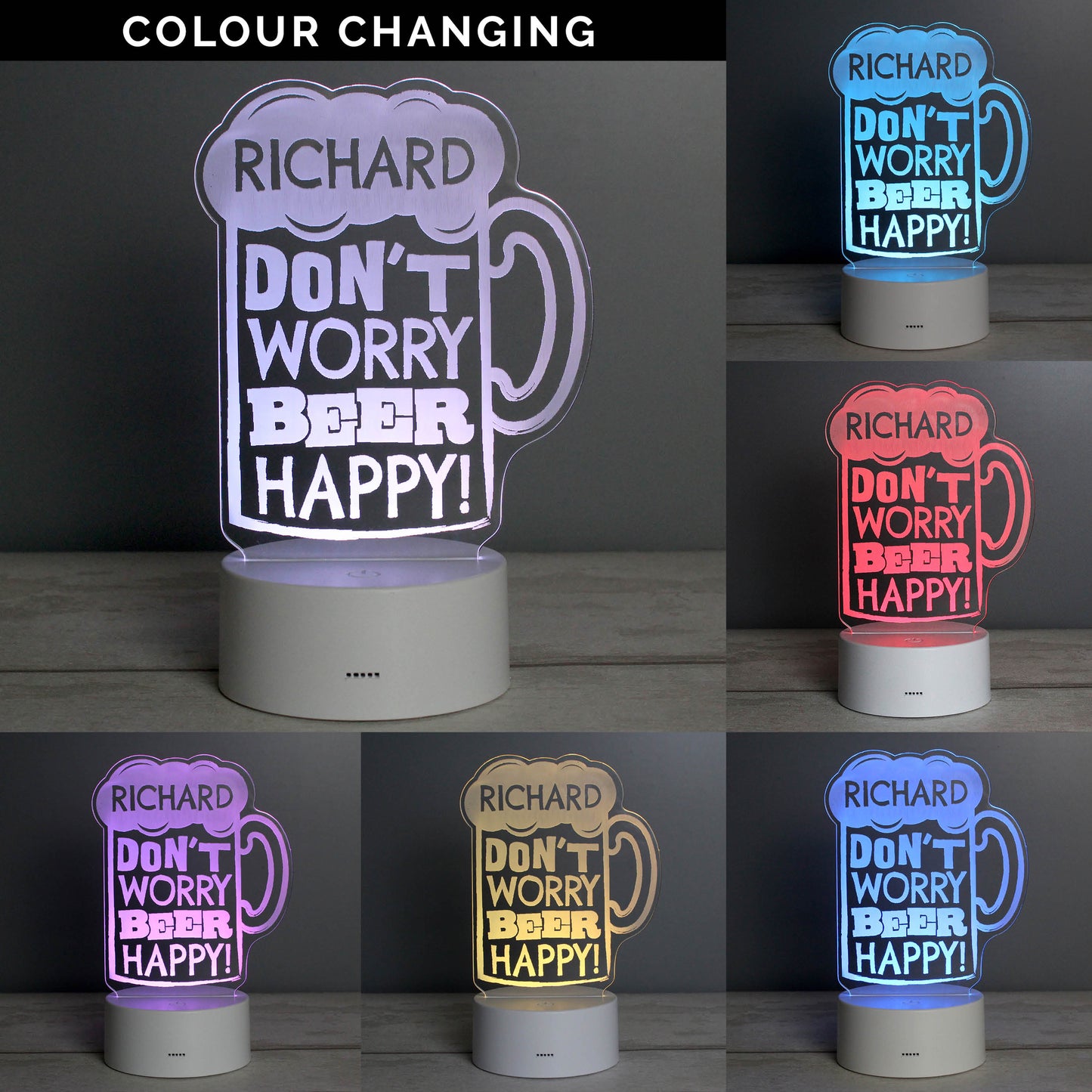 Personalised ""Beer Happy"" LED Colour Changing Light