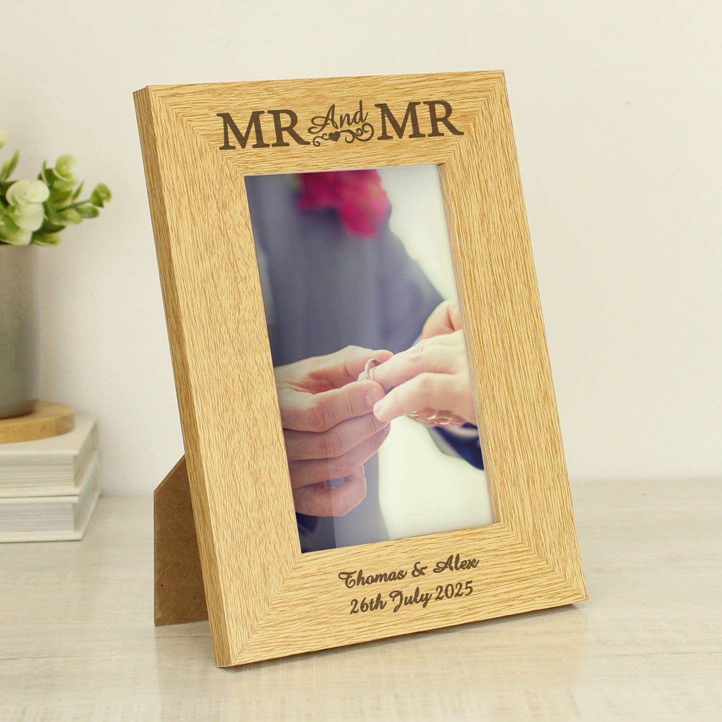 Personalised Oak Finish 6x4 Mr & Mr Photo Frame