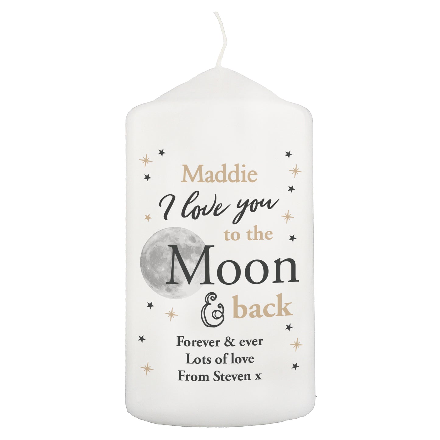Personalised To the Moon and Back... Pillar Candle