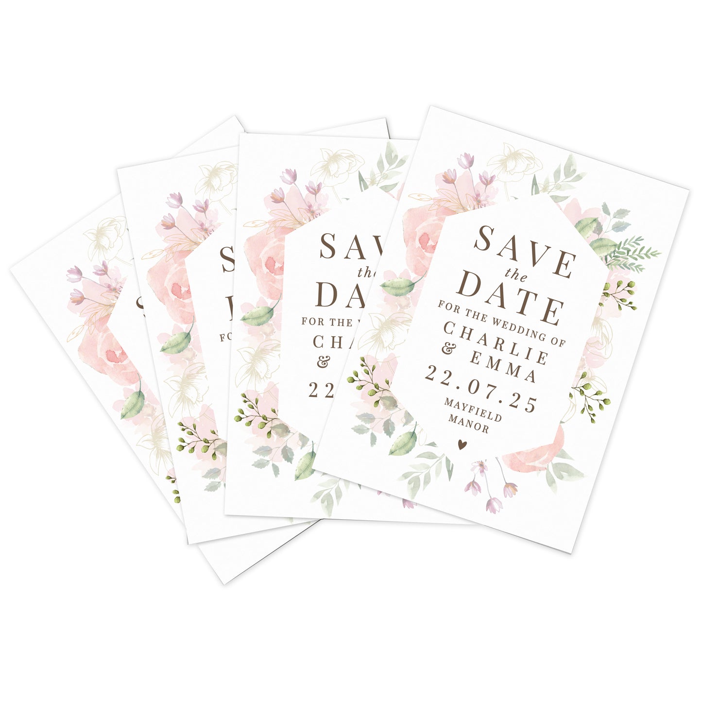Personalised Soft Floral Set of 36 Wedding Save the Dates