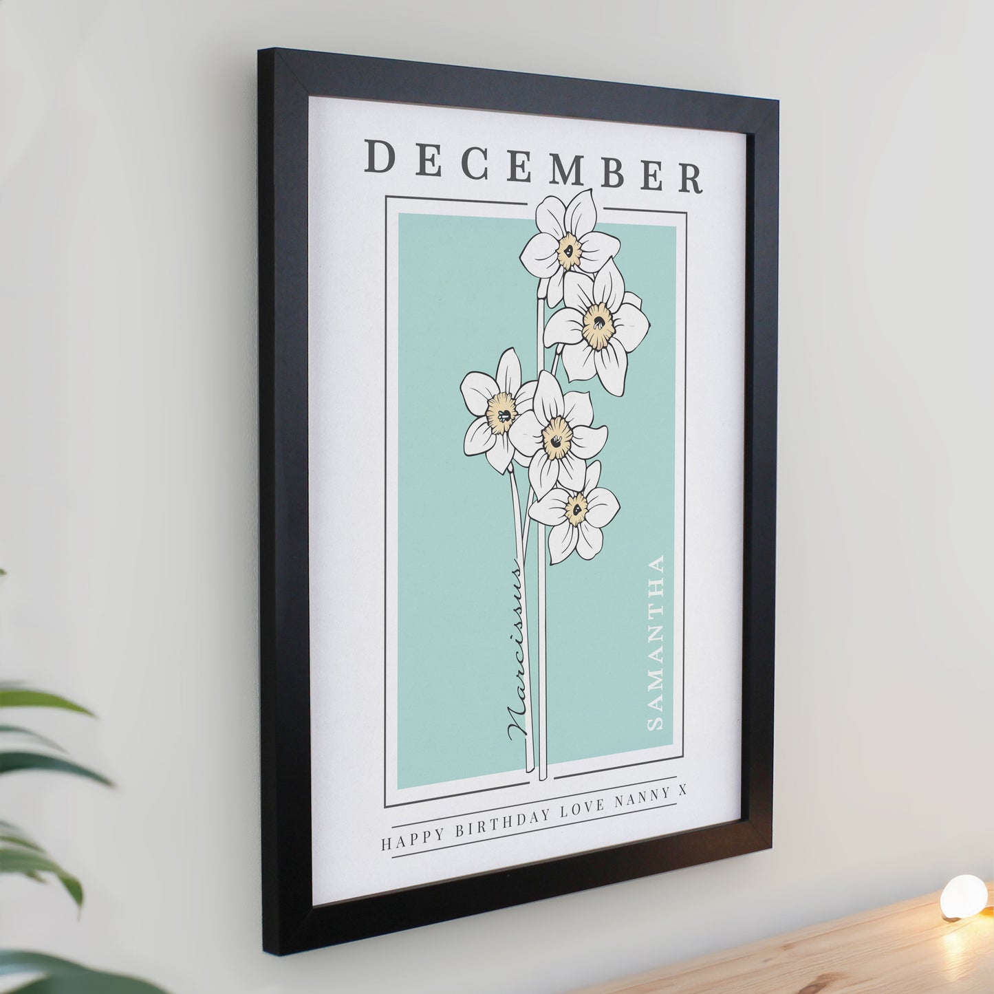 Personalised Birth Flower Black Poster Frame