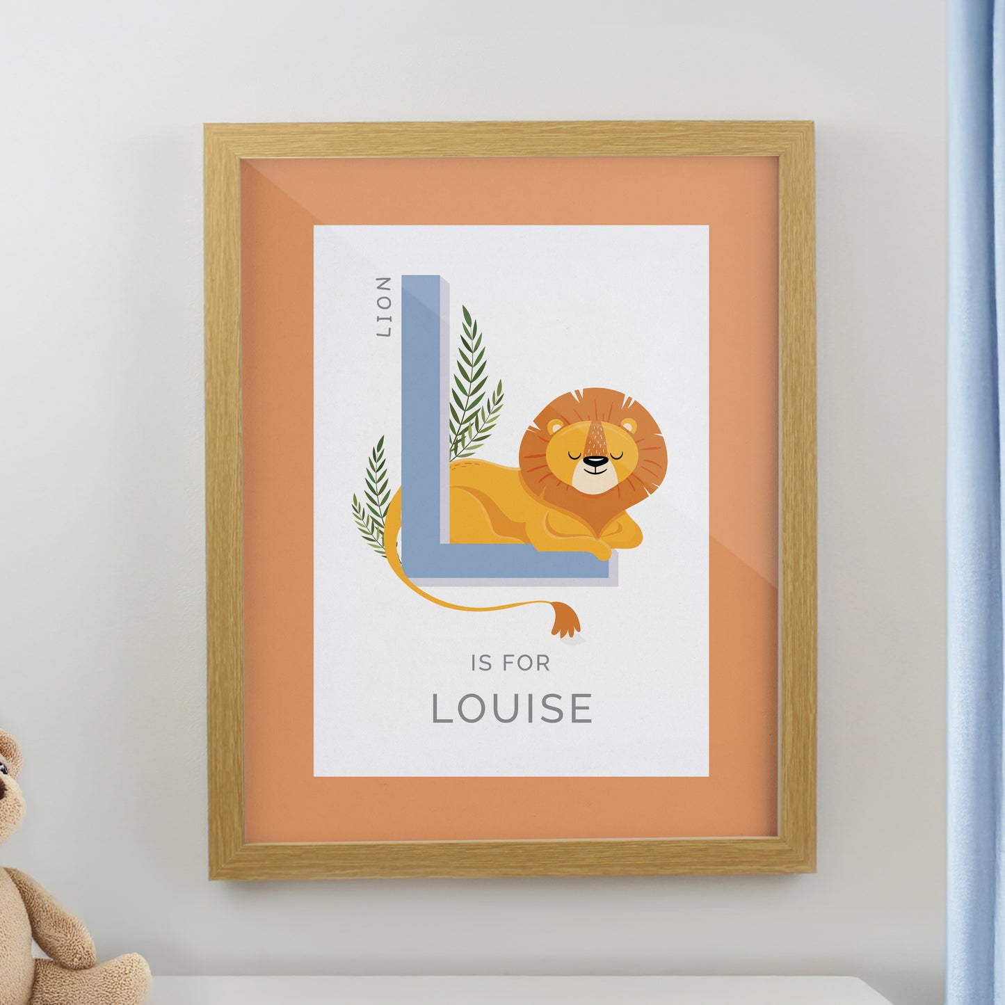 Personalised Animal Alphabet Oak Poster Frame