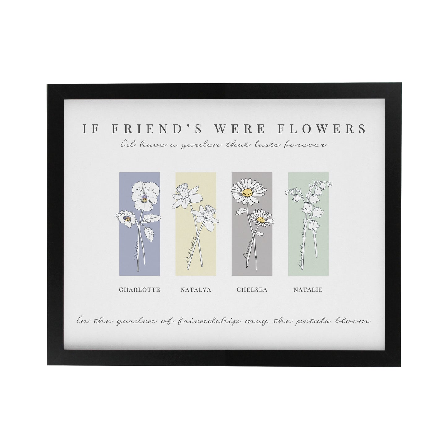 Personalised Birth Flower Family of 4 Black Framed Print