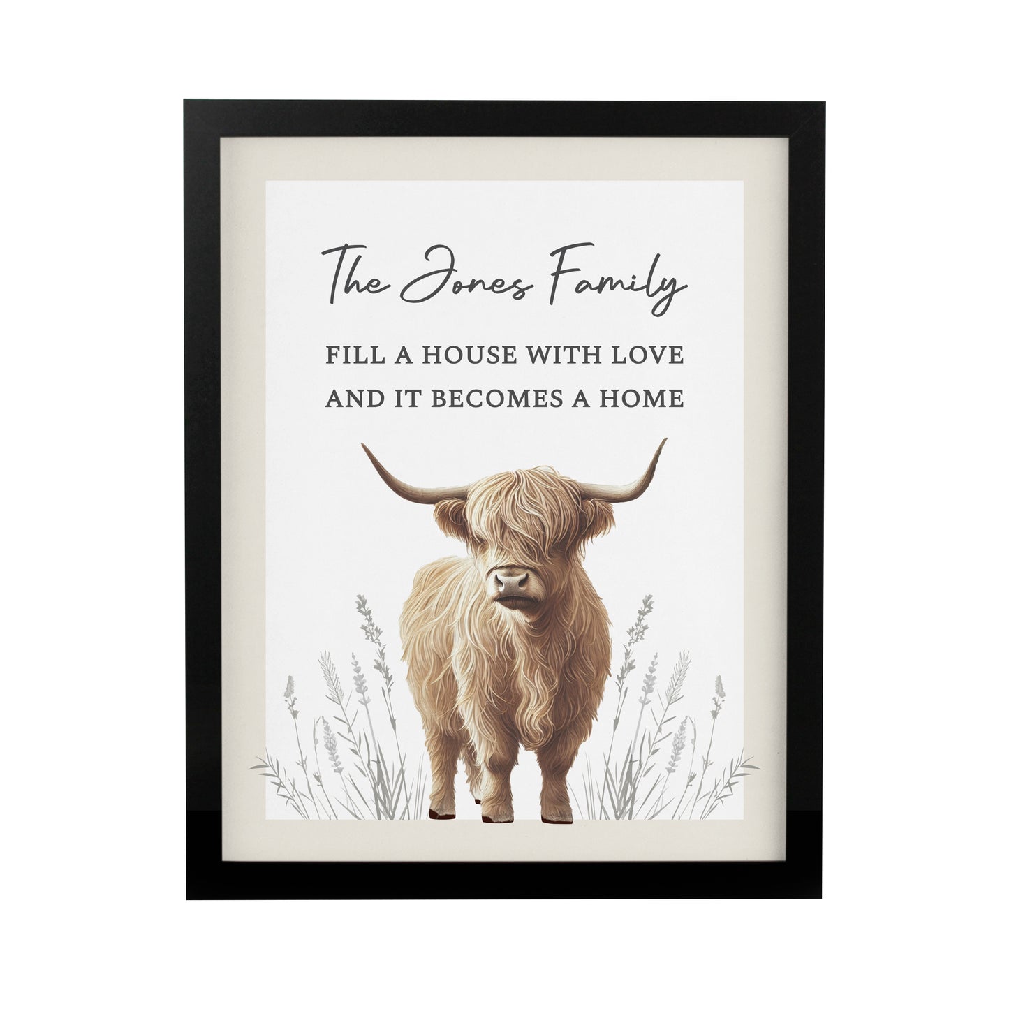 Personalised Highland Cow Black Poster Frame