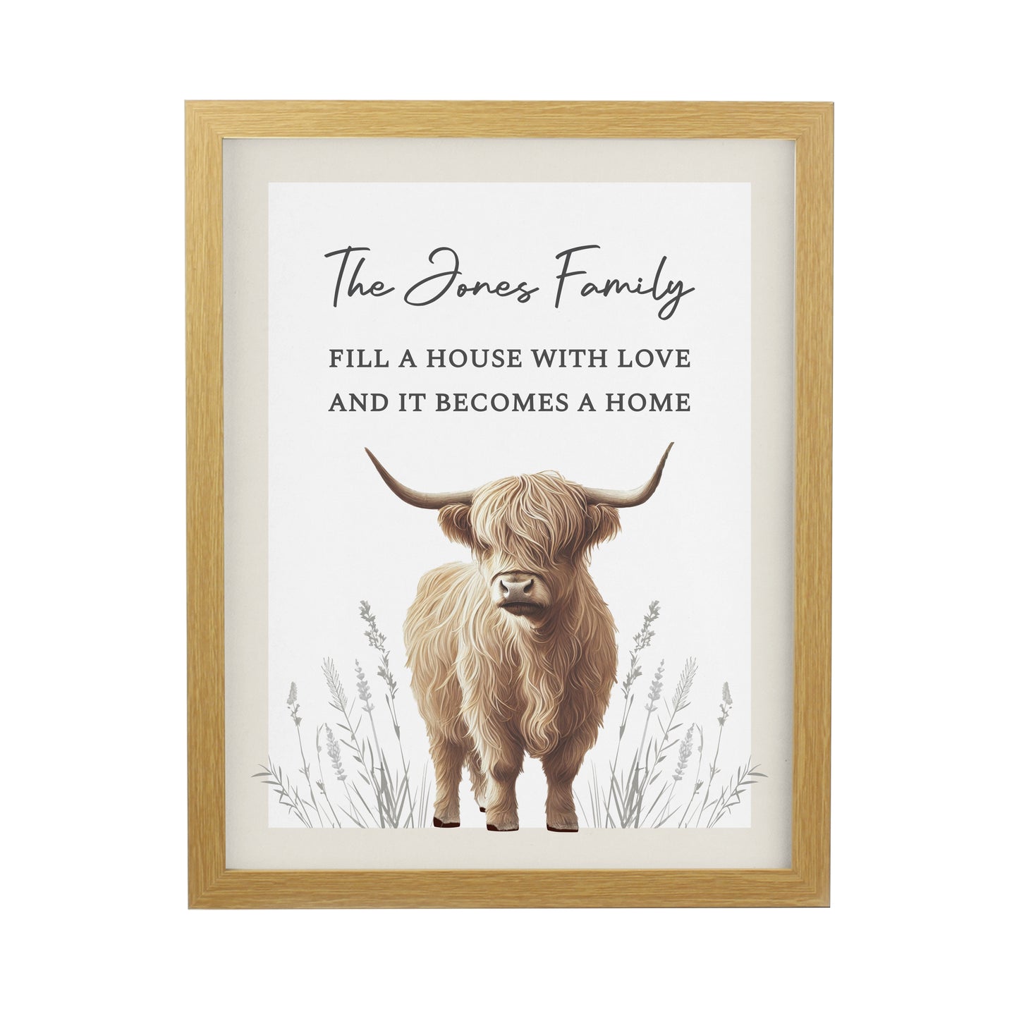 Personalised Highland Cow Oak Poster Frame