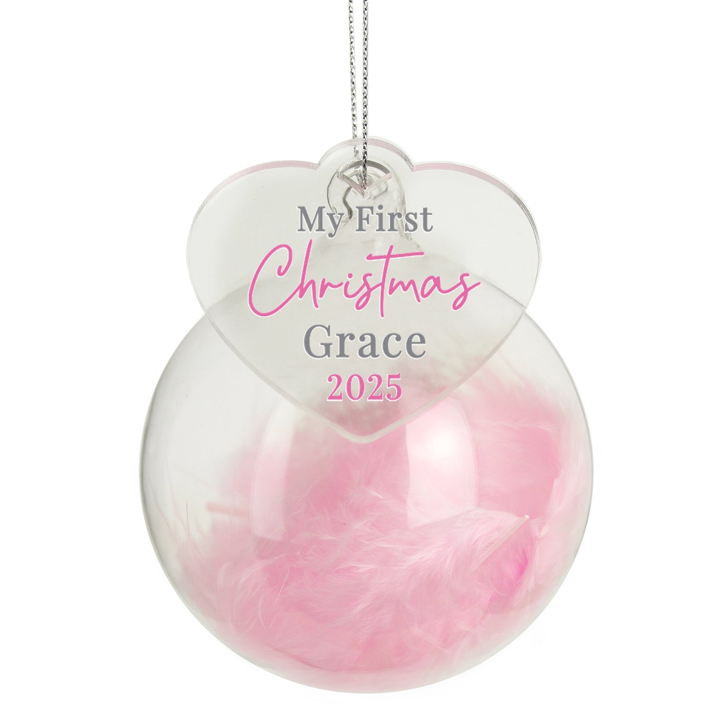 Personalised My 1st Christmas Pink Feather Bauble