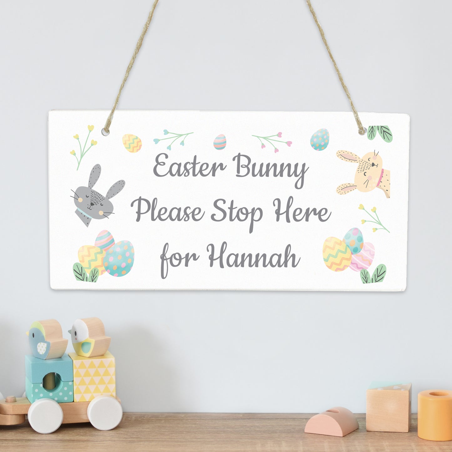 Personalised Easter Bunny Stop Here Wooden Sign
