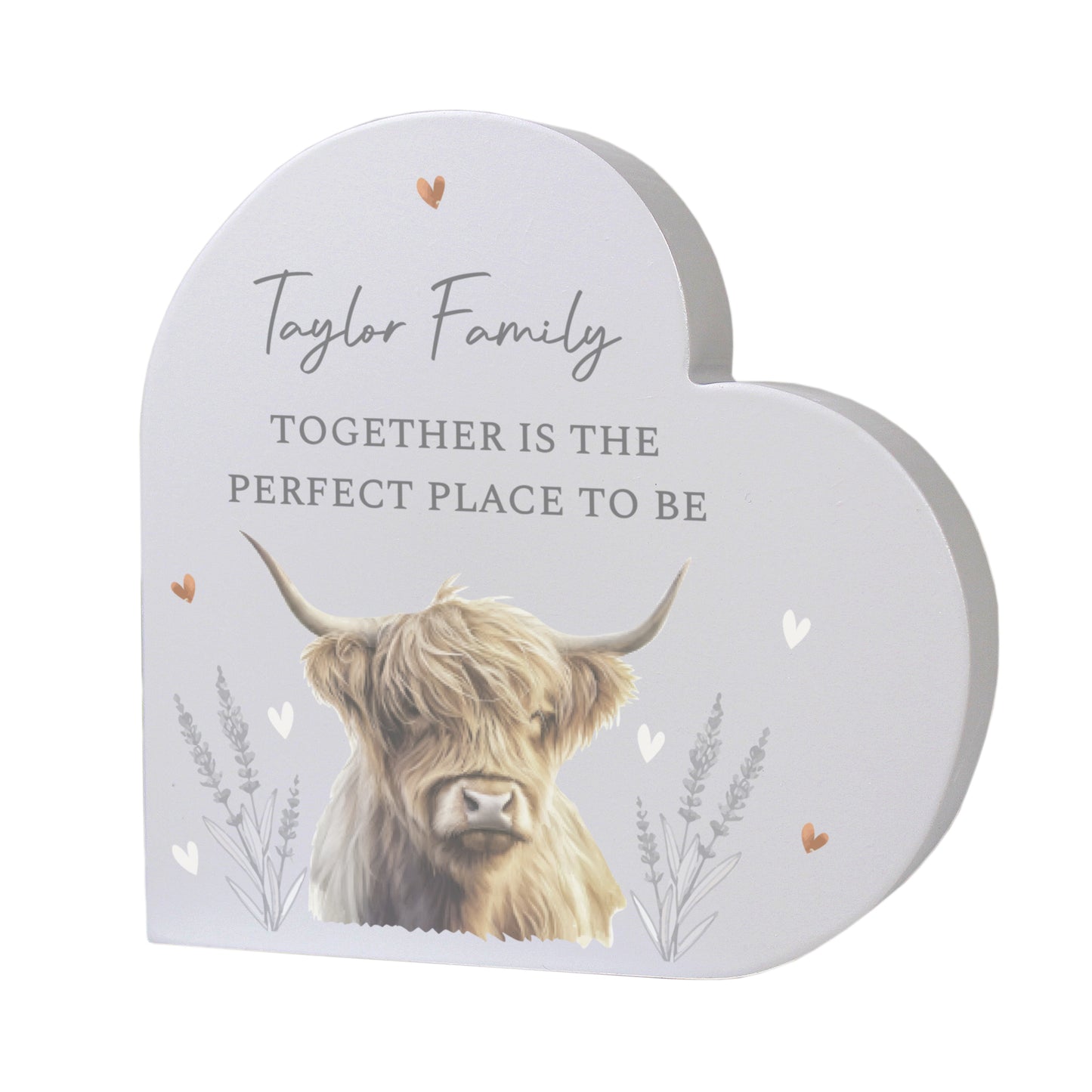 Personalised Highland Cow Wooden Heart Ornament