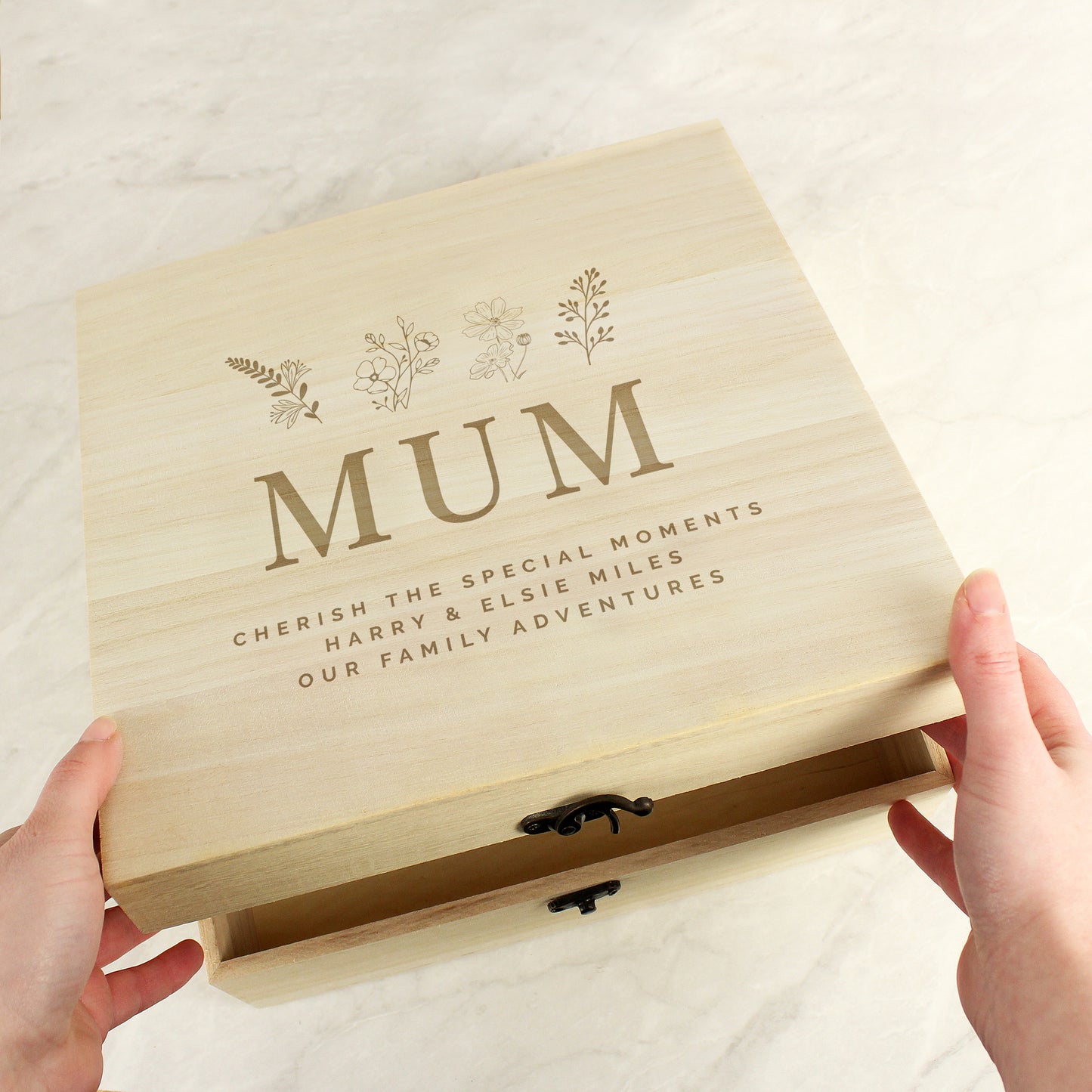 Personalised Engraved Floral Wooden Keepsake Box