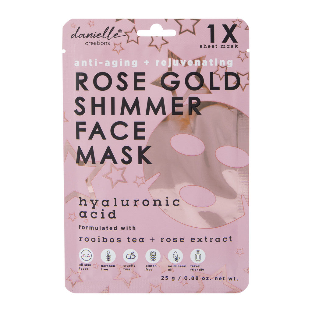 1 pc Rose Gold Shimmer face sheet mask with hyaluronic acid