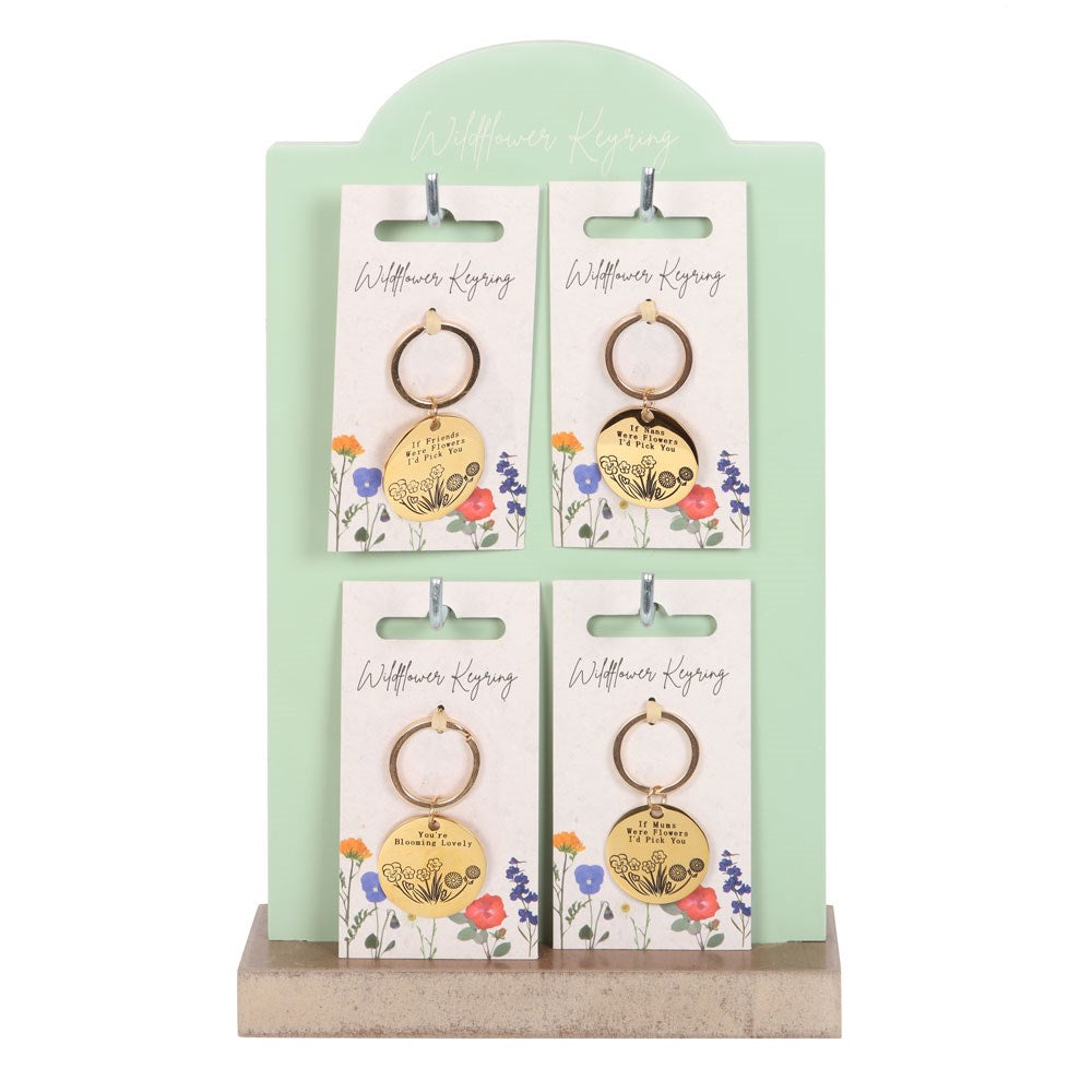 Set of 24 Wildflower Keyrings on Display