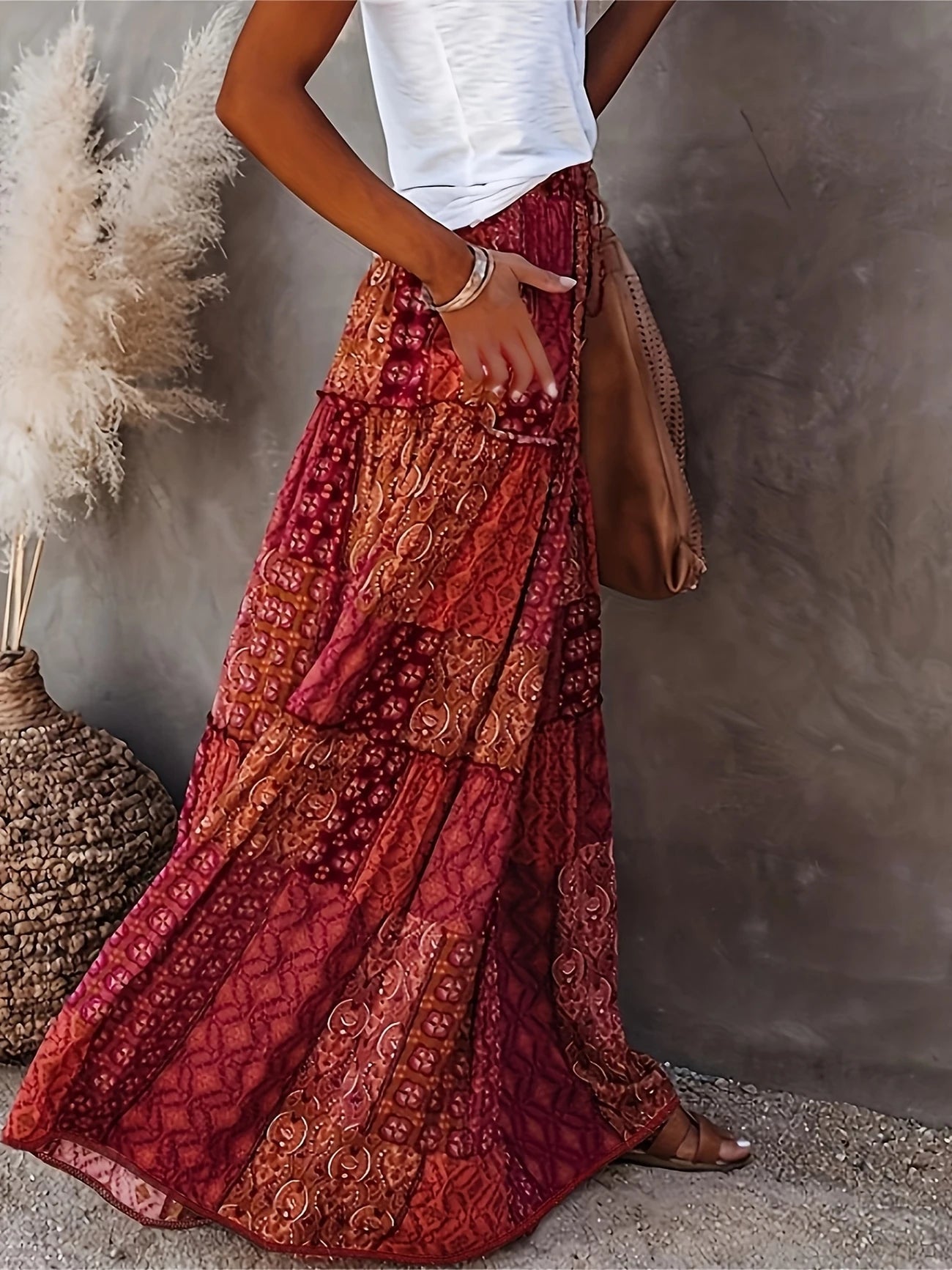Tropical Print Multi-Layered Maxi Skirt 8 -24