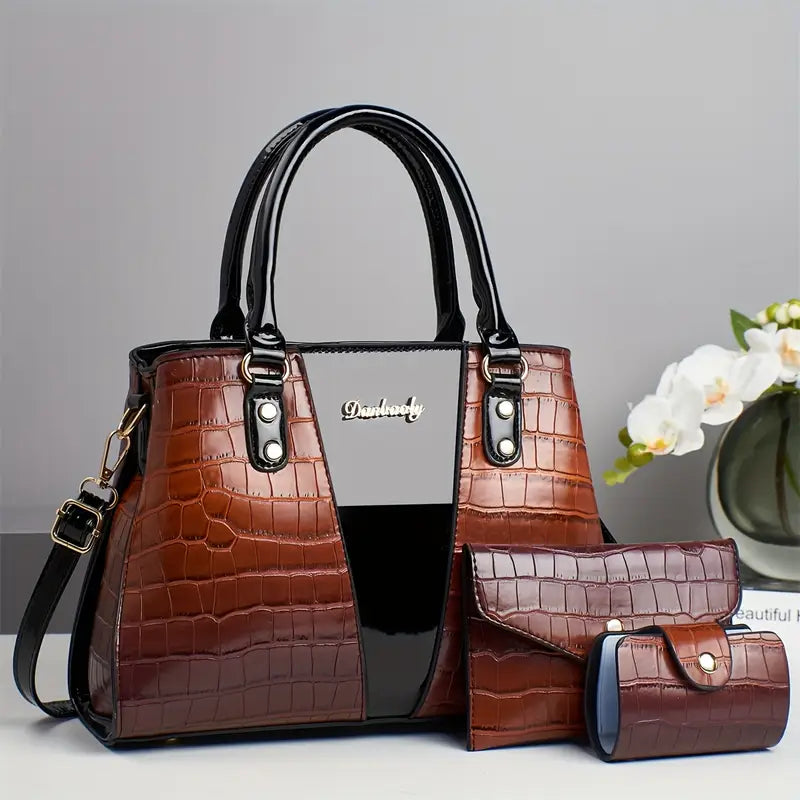 Stone Pattern Color-Matching Handbag and purse