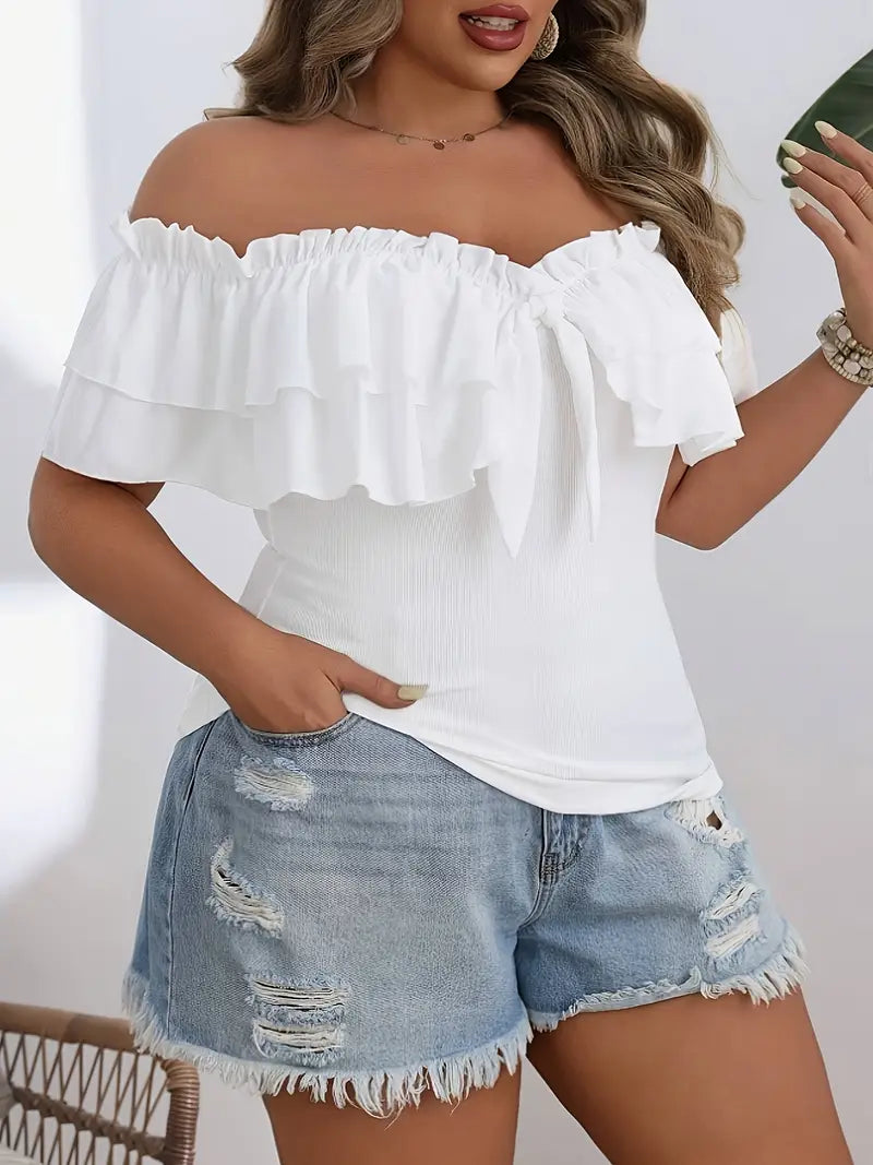Off-Shoulder Ruffle Detail Blouse Curve