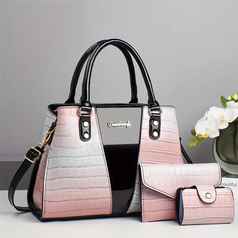 Stone Pattern Color-Matching Handbag and purse
