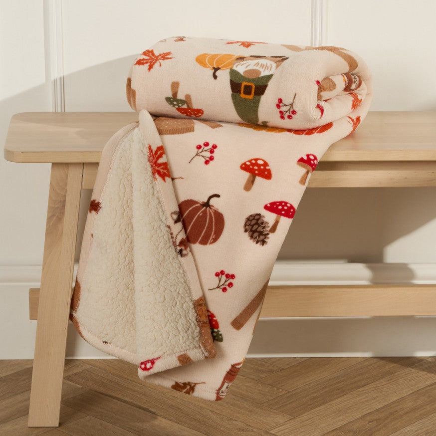 Autumnal Gonk Printed Throw - Natural