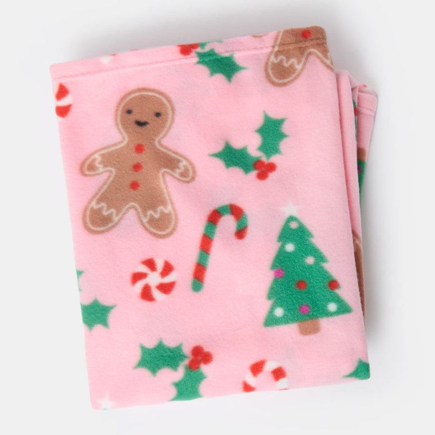 Gingerbread Man Fleece Throw - Pink