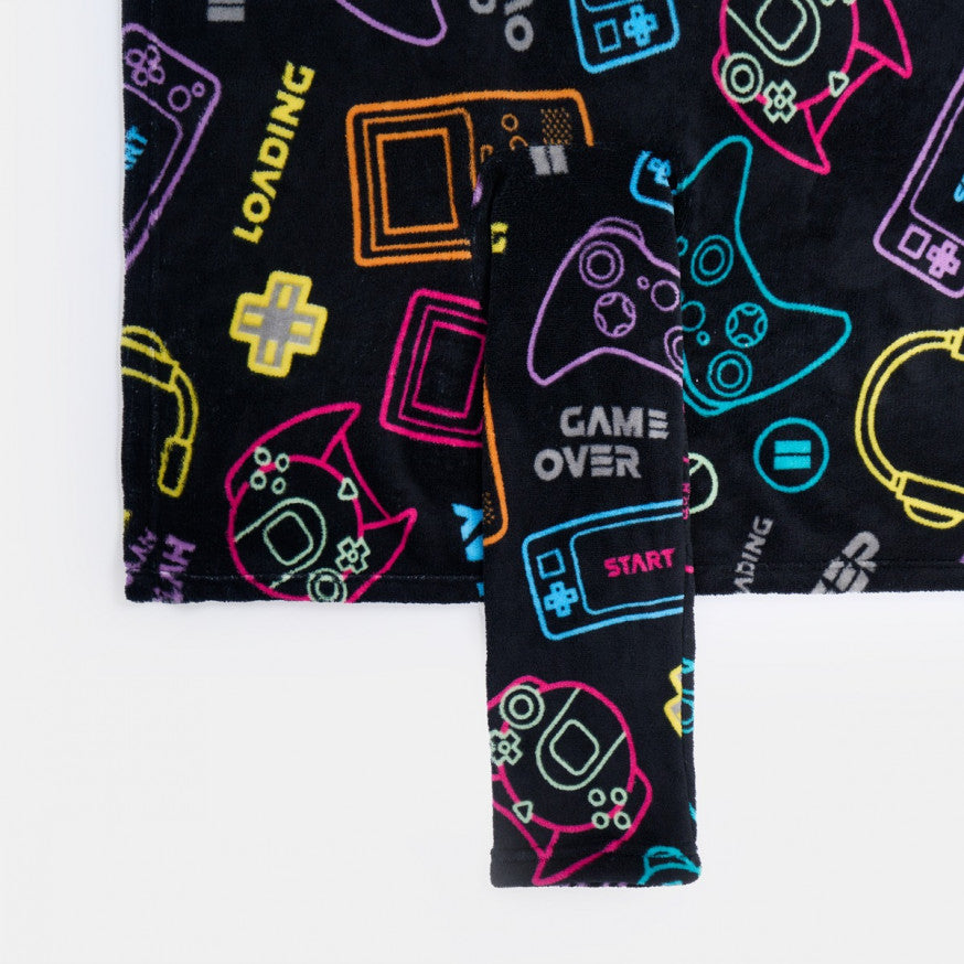 Kids Gaming Printed Wearable Blanket - Black