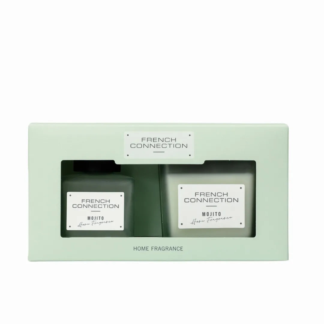 French Connection Mango Mojito 220G Candle and 100ML Reed Diffuser Gift Set Square Design