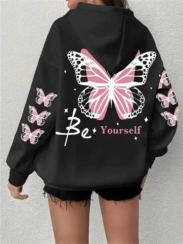 Butterfly  Print Hoodie 8 - 26 Women Top
