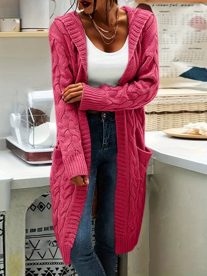 Curve Women's Cardigan Elegant Long-Sleeve Knit  with V-Neck, Solid Color