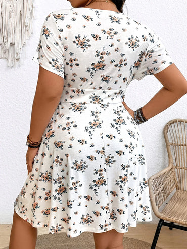 Criss Cross Neck Floral Fit and Flare Dress Curve