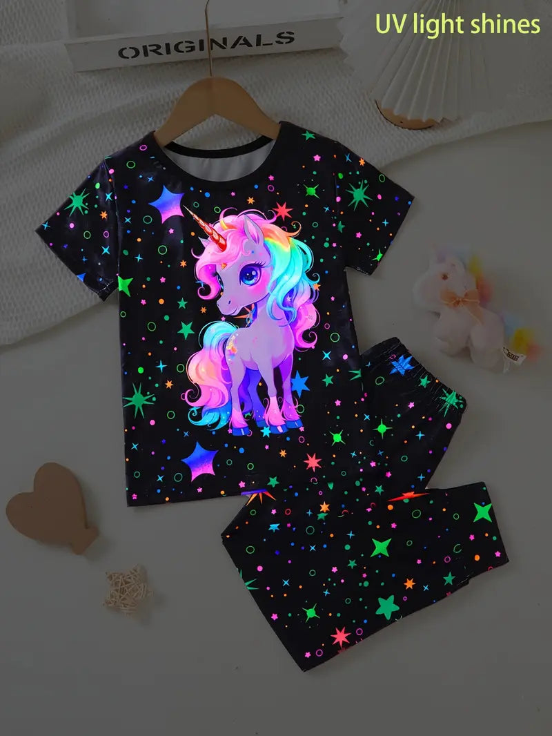 2pcs Set with Luminous Cute Unicorn Pyjamas
