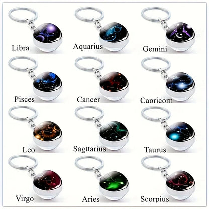 Starry Night Zodiac Keychain - Double-Sided Glass Ball Zodiac
